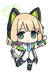  1girl bell_(oppore_coppore) blonde_hair blue_archive blush closed_mouth full_body green_eyes highres midori_(blue_archive) short_hair simple_background solo white_background 