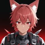  ai-generated copyright_request issac_the_armored_fox looking_at_viewer non-web_source red_eyes red_hair short_hair techwear 