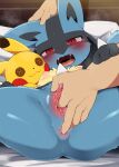  anal anal_fingering dagasi female fingering generation_1_pokemon generation_4_pokemon hi_res human lucario male male/female mammal nintendo pikachu plushie pokemon pokemon_(species) 