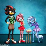  1:1 2023 absurd_res amy_rose anibaruthecat anthro clothed clothing digital_media_(artwork) equid equine eulipotyphlan eyebrows eyelashes female fingers footwear friendship_is_magic furniture group hasbro hedgehog hi_res horn mammal my_little_pony sega shadow_the_hedgehog sonic_the_hedgehog_(series) stool tongue tongue_out trixie_(mlp) unicorn young 