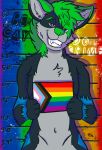 absurd_res anthro black_body black_fur canid canine canis criminal fur helloawoo hi_res lgbt_pride looking_at_viewer male mammal nude pride_color_flag pride_colors razz_chowtime slim smile smirk solo solo_focus wolf 