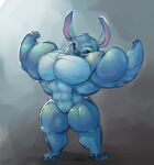  2023 4_fingers abs alien anthro biceps big_muscles biped blue_body blue_fur blue_nose body_size_growth chest_tuft disney experiment_(lilo_and_stitch) featureless_chest fingers flexing fur growth head_tuft huge_muscles lilo_and_stitch male muscle_growth muscular muscular_anthro muscular_male pecs silentsnipermoru size_transformation solo standing stitch_(lilo_and_stitch) transformation tuft 