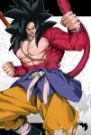  1boy absurdres biceps black_hair body_fur dragon_ball dragon_ball_gt gigatan_d highres long_hair looking_at_viewer male_focus monkey_boy monkey_tail muscular muscular_male no_nipples pants pectorals red_fur saiyan sash solo son_goku spiked_hair super_saiyan super_saiyan_4 tail yellow_pants 