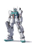  arms_at_sides assault_visor clenched_hands commentary gm_iii gundam gundam_zz highres mecha mobile_suit no_humans radio_antenna robot science_fiction shadow simple_background solo standing takahashi_masaki white_background 