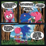  absurd_res amy_rose anthro blue_archer_(artist) bodily_fluids clothing colored comic duo female forest grass hi_res jewelry light lighting male male/female morning plant sega sonic_the_hedgehog sonic_the_hedgehog_(series) sun sweat sweatdrop tree 