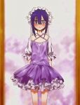  1girl absurdres breasts cosplay dress highres inui_sajuna magical_girl mirror mugichan07 purple_background purple_dress purple_hair short_hair small_breasts sono_bisque_doll_wa_koi_wo_suru white_background 