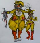  animatronic anthro areola avian avian_feet bib big_breasts bird blue_eyes breasts chicken clothing duo eyelashes feathers female five_nights_at_freddy&#039;s five_nights_at_freddy&#039;s_2 galliform gallus_(genus) galozero3000 genitals grey_background head_feathers head_tuft hi_res huge_breasts looking_at_viewer machine navel nipple_piercing nipples nude open_mouth orange_areola orange_nipples panties phasianid piercing pink_areola pink_clothing pink_nipples pink_panties pink_underwear purple_eyes pussy robot rosy_cheeks scottgames sharp_teeth simple_background slightly_chubby teeth thick_thighs toy_chica_(fnaf) traditional_media_(artwork) tuft underwear wide_hips wire withered_chica_(fnaf) yellow_body yellow_feathers 