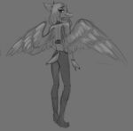  anthro clothed clothing dinosaur fang_(gvh) feathered_wings feathers female goodbye_volcano_high grey_background hair long_hair long_snout pterodactylus pterosaur rear_view reptile scalie simple_background slim snoot_game_(fan_game) snout solo unknown_artist wings 