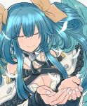  1girl angel_wings blue_hair closed_eyes dizzy_(guilty_gear) feathered_wings feathers guilty_gear guilty_gear_xrd hair_rings highres long_hair mariebell ribbon wings yellow_ribbon 