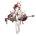  1girl animal_earmuffs black_shirt black_shorts blush bow brown_hair closed_mouth coat colored_shoe_soles footwear_bow full_body fur-trimmed_coat fur-trimmed_shorts fur_trim girls&#039;_frontline gun hair_bow holding holding_gun holding_weapon hooded_coat long_sleeves looking_at_viewer m99_(cyclamen)_(girls&#039;_frontline) m99_(girls&#039;_frontline) official_alternate_costume official_art own_hands_together purple_eyes red_bow ribbed_thighhighs saru scope shirt short_hair shorts simple_background solo standing stuffed_animal stuffed_rabbit stuffed_toy tareme thighhighs transparent_background weapon white_footwear white_sleeves zijiang_m99 