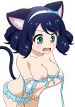  animal_humanoid areola bikini black_hair blush bow_ribbon breasts cat_humanoid clothed clothing cyan_hijirikawa exposed_breasts felid felid_humanoid feline feline_humanoid felis female green_eyes hair hi_res humanoid kyodori mammal mammal_humanoid navel nipples open_mouth pink_nipples sanrio short_hair show_by_rock!! simple_background solo surprise surprised_expression swimwear topless topless_female topless_humanoid wardrobe_malfunction 