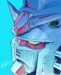  blue_background close-up commentary dated gundam highres kobakin mecha mobile_suit mobile_suit_gundam no_humans portrait robot rx-78-2 science_fiction signature simple_background symbol-only_commentary v-fin yellow_eyes 