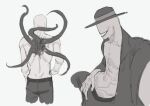  absurd_res bottomwear clothed clothing creepypasta hat headgear headwear hi_res humanoid jacket kogito male navel offenderman open_clothing open_shirt open_topwear pants shirt smile solo tentacle_monster tentacles toothy_grin topwear white_body 