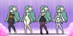  2:1 clothed clothing crossdressing feminization gardevoir generation_3_pokemon gharug girly green_hair group hair humanoid legwear lingerie long_hair lynn_(gharug) makeup male model_sheet nintendo pantyhose pokemon pokemon_(species) secretary solo 