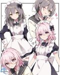  2girls ;p ? alternate_costume alternate_hairstyle anaketsu apron black_bow black_thighhighs blue_eyes blush bow enmaided glasses grey_hair hair_between_eyes hair_bow heart highres honkai:_star_rail honkai_(series) juliet_sleeves long_sleeves looking_at_viewer low_twintails maid maid_apron maid_headdress march_7th_(honkai:_star_rail) medium_hair multiple_girls one_eye_closed outside_border pink_hair puffy_short_sleeves puffy_sleeves purple_eyes sailor_collar school_uniform serafuku short_sleeves smile sparkle stelle_(honkai:_star_rail) thighhighs tongue tongue_out trailblazer_(honkai:_star_rail) twintails two-tone_eyes white_apron yellow_eyes 