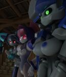  3d_(artwork) absurd_res android blazermate blue_body blue_nipples brass_(medabots) breast_envy breast_size_difference breasts dear_stage digital_media_(artwork) female genitals green_eyes green_nipples grey_body group hi_res humanoid looking_at_breasts lorded machine medabots nipples not_furry pink_eyes pink_nipples pussy robot trio 