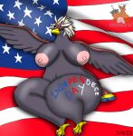  4th_of_july anthro avian beak big_breasts bird blue braviary breasts clothing female flag gen_5 generation_5_pokemon legwear nintendo nipples non-mammal_nipples pokemon pokemon_(species) red solo thedarkringedfox thigh_highs united_states_of_america white wide_hips 