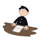  1boy animated animated_gif black_hair closed_mouth commentary cutystuffy english_commentary gakuran headdesk kageyama_shigeo long_sleeves male_focus math mob_psycho_100 school_uniform short_hair simple_background solo upper_body white_background 