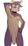  absurd_res anthro antlers arm_bent atlas_the_deer balls black_nose brown_body brown_fur brown_hair cervine cheek_tuft chest_fur chest_tuft deer digital_media_(artwork) facial_tuft fingers foreskin foreskin_restoration front_view fur genitals gold_(metal) hair half-closed_eyes half-erect hand_behind_head happy hi_res hooved_fingers hooves horn humanoid_genitalia humanoid_penis inner_ear_fluff looking_at_viewer male mammal multicolored_body multicolored_fur narrowed_eyes navel nipples nude penis pink_inner_ear rainbow_sparkles shaded simple_background smile solo standing t0l0k tan_body tan_fur tuft two_tone_body two_tone_fur white_background yellow_eyes 