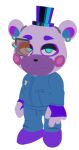  3d_(artwork) alpha_channel anthro bear blue_clothing blue_eyes clothing digital_media_(artwork) e74444444444 fingerless_gloves five_nights_at_freddy&#039;s five_nights_at_freddy&#039;s:_security_breach_ruin gloves handwear hat headgear headwear helpi_(fnaf) looking_at_viewer male mammal name_tag narrowed_eyes scottgames smile smirk solo top_hat 