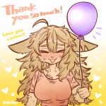  &lt;3 1:1 anthro balloon blush bodily_fluids breasts canid canine canis clothed clothing comifur digital_drawing_(artwork) digital_media_(artwork) domestic_dog english_text eyes_closed female female_anthro fur hair holding_balloon holding_object inflatable long_ears long_hair loomy_(comifur) mammal solo sweat sweatdrop tan_body tan_fur tan_hair text thank_you topwear 