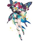  1girl animal_ears bangs blue_eyes breasts cleavage facial_mark fairy_wings fake_animal_ears fire_emblem fire_emblem_heroes hair_ornament highres kippu medium_breasts midriff navel non-web_source official_art pale_skin purple_hair rabbit_ears short_hair solo stomach thighs thorns transparent_background triandra_(fire_emblem) wings 