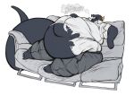  anthro barefoot belly big_belly black_body black_skin bloated bottomwear burping cettus clothed clothing dragon dress_shirt feet frill_(anatomy) fritjof furniture grey_bottomwear grey_clothing grey_pants hi_res huge_belly lounging male morbidly_obese morbidly_obese_anthro morbidly_obese_male obese obese_anthro obese_male open_mouth orange_eyes overweight overweight_anthro overweight_male pants shirt simple_background sitting sofa solo tail thick_tail topwear torn_clothing white_background white_clothing white_shirt white_topwear 