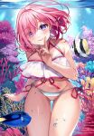  1girl bob_cut breasts collarbone fate/grand_order fate_(series) large_breasts looking_at_viewer mash_kyrielight mash_kyrielight_(swimsuit_of_perpetual_summer_ver.02) misaki346 navel pink_hair solo stomach thighs underwater 