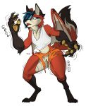  absurd_res anthro_to_feral beefrequency canid canine clothing fox hi_res mammal raibiash tail torn_clothing transformation white_singlet wings 