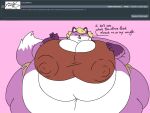  2018 4:3 5_fingers anthro areola areola_outline ask_blog batspid2 belly big_areola big_belly big_breasts big_nipples black_nose blonde_hair bottomwear breasts brown_clothing brown_topwear canid canine cleavage clothed clothing crop_top dialogue digital_drawing_(artwork) digital_media_(artwork) double_chin english_text eva_(batspid2) eyebrows eyelashes eyes_closed facial_markings female fingers flabby_arms flat_colors fox front_view fur glistening glistening_nose gloves_(marking) gym_bottomwear gym_clothing gym_shorts hair head_markings huge_areola huge_breasts huge_nipples huge_thighs hyper hyper_belly hyper_breasts hyper_hips hyper_thighs mammal markings mature_anthro mature_female midriff morbidly_obese morbidly_obese_anthro morbidly_obese_female multicolored_body multicolored_fur navel nipple_outline nipples obese obese_anthro obese_female open_mouth overweight overweight_anthro overweight_female pink_background pink_body pink_fur purple_body purple_fur shirt shorts simple_background solo tail tail_markings tail_tuft text thick_thighs tight_clothing tongue topwear tuft white_body white_fur yellow_bottomwear yellow_clothing 