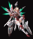  1girl armor armored_boots black_background blonde_hair boots breasts character_request coa_(u6u612) covered_navel destiny_child drill_hair full_body glowing hair_between_eyes headgear long_hair looking_at_viewer mecha_musume mechanical_wings medium_breasts official_art pelvic_curtain purple_eyes simple_background solo thigh_boots wings 