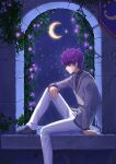  absurdres blue_eyes fushigiboshi_no_futago_hime highres moon night non-web_source purple_hair shade shein 