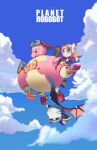  1girl absurdres bat_wings blue_eyes blue_sky chirko_0326 cloud colored_skin copyright_name disembodied_limb flying goggles highres kirby kirby:_planet_robobot kirby_(series) mask mecha meta_knight pink_hair pink_skin robobot_armor robot sky solid_oval_eyes susie_(kirby) wings yellow_eyes 