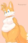  2_tails anthro belly blue_eyes breasts canid canine chubby_female crossgender eyelashes female fox fur hi_res mammal mangosour miles_prower mtf_crossgender multi_tail navel nude overweight overweight_anthro overweight_female pink_background sega simple_background slightly_chubby solo sonic_the_hedgehog_(series) tail thick_thighs weight_gain 