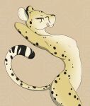  abstract_background breasts cheetah creature71 felid feline female hands_behind_head hi_res licking licking_lips mammal pinup pose small_breasts solo stretching tongue tongue_out 
