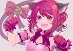  1girl acoco_kaicyan animal_ears armpits bow breasts cat_ears cat_girl cat_tail dress fang gloves magical_girl momomiya_ichigo open_mouth paw_pose pink_dress pink_eyes pink_hair solo tail tokyo_mew_mew upper_body 