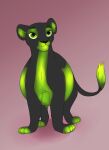  2023 4_legs 4_toes belly black_body black_fur black_kitty black_nose chest_tuft eyebrows facial_markings feet felid feline female feral fur green_body green_eyes green_fur head_markings hi_res inner_ear_fluff lion mammal markings multicolored_body multicolored_fur neon_(budthewolf) pantherine paws pregnant pregnant_female simple_background solo standing tail tail_tuft toes tuft yellow_sclera 