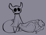  anthro arthropod balls big_balls big_penis bodily_fluids cloak clothing erection genital_fluids genitals hi_res hollow_knight huge_balls huge_penis hyper hyper_balls hyper_genitalia hyper_penis male monochrome penis precum protagonist_(hollow_knight) solo team_cherry vessel_(species) zantanerz_(artist) 