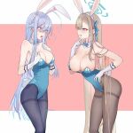  2girls 86_-eightysix- asuna_(blue_archive) asuna_(bunny)_(blue_archive) blonde_hair blue_archive breasts cleavage hasegawa_ikumi kistina leotard multiple_girls playboy_bunny vladilena_millize voice_actor_connection white_hair 