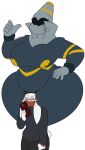  2022 5_fingers anthro black_beanie blush breasts cellphone clothing covered_mouth dd_(dewwydarts) desire_(dewwydarts) dewwydarts duo dusknoir eyeless featureless_breasts female fingers fur generation_4_pokemon generation_8_pokemon grey_body grey_clothing grey_sweater grey_topwear hair hand_on_hip head_between_thighs hi_res holding_cellphone holding_object holding_phone holding_smartphone larger_female male male/female markings nintendo nude phone pokemon pokemon_(species) raboot red_eyes simple_background size_difference slightly_chubby smaller_male smartphone sweater thick_thighs topwear white_background white_body white_fur white_hair wide_hips yellow_markings 