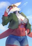  absurd_res anthro breasts contrail dragon female generation_3_pokemon hi_res hopping4 latias legendary_pokemon nintendo pokemon pokemon_(species) sky solo 