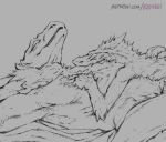  2023 2d_animation animated anthro anthro_on_anthro biped digital_media_(artwork) dinosaur furred_dinosaur greyscale klongi larger_male male male/male monochrome muscular muscular_anthro muscular_male nanuqsaurus reptile scalie size_difference smaller_male smile 