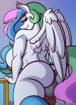  anthro backsack balls big_breasts big_butt breasts butt equid equine feathers friendship_is_magic genitals hasbro hi_res horn intersex looking_at_viewer looking_back looking_back_at_viewer mammal my_little_pony nipples penis princess_celestia_(mlp) sketchybug solo white_body white_feathers winged_unicorn wings 