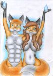  2023 5_fingers abs absurd_res anthro anthro_on_anthro athletic athletic_anthro athletic_male black_nose breasts canid canine chest_tuft claws convenient_censorship duo eliza_gardis female finger_claws fingers fire fox fur gedvin_volpent gloves_(marking) hair hair_covering_breasts hi_res humanoid_hands magic male male/female mammal markings multicolored_body multicolored_fur muscular muscular_male naturism naturist naturists navel nipples nude nudist nudists orange_body orange_fur pubes red_fox red_hair sinaherib smile story story_in_description tail tail_censorship traditional_media_(artwork) tuft two_tone_body two_tone_fur white_body white_fur 