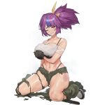  1girl abs belt black_belt black_bra black_footwear black_gloves black_panties blue_hair bra bra_visible_through_clothes breasts bulgasari_(last_origin) cleavage clenched_teeth collarbone covering covering_breasts cropped_shirt defeat fingerless_gloves game_cg gloves green_pants hair_ornament hair_ribbon hairclip highleg highleg_panties highres injury large_breasts last_origin linea_alba looking_at_viewer multicolored_hair muscular muscular_female navel official_alternate_costume official_art one_eye_closed open_mouth panties pants pants_removed panty_peek purple_hair ribbon see-through see-through_shirt shirt shoes simple_background sitting sneakers solo streaked_hair string_bra string_panties sweat tachi-e teeth topknot torn_clothes torn_hair_ribbon torn_pants torn_ribbon torn_shirt transparent_background tunamayo_(dsasd751) two-tone_hair underwear wariza white_footwear white_shirt yellow_eyes yellow_ribbon 