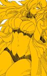  1girl abyssal_ship breasts cleavage closed_mouth commentary_request dress french_battleship_princess hair_over_one_eye hands_on_own_chest highres kantai_collection large_breasts long_hair looking_at_viewer monochrome orange_theme oso_(toolate) simple_background sketch solo very_long_hair 