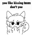  anonymous_artist anthro averi_(fiddleafox) boy_kisser_(meme) canid canine chest_tuft cute_fangs dialogue english_text female flirting_with_viewer fox looking_at_viewer mammal monochrome simple_background simple_eyes solo tail talking_to_viewer text tuft white_background 