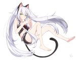  1girl altina_orion animal_ear_headwear animal_ears bikini black_bikini black_tail cat_ears eiyuu_densetsu fake_animal_ears fake_tail floating frilled_bikini frills green_eyes hajimari_no_kiseki highres long_hair official_alternate_costume rizuaki sen_no_kiseki sen_no_kiseki_iv simple_background smile steepled_fingers swimsuit tail twintails very_long_hair white_background 