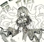  ! 1girl breasts commentary cross-laced_clothes dress gradient_hair greyscale gurajio hijiri_byakuren juliet_sleeves large_breasts layered_dress long_hair long_sleeves monochrome multicolored_hair open_mouth own_hands_together puffy_sleeves simple_background solo sorcerer&#039;s_sutra_scroll star_(symbol) touhou 