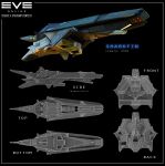  3d battlecruiser_(eve_online) black_background caldari_state_(eve_online) commentary concept_art copyright_name english_text eve_online from_above from_behind from_below from_side glowing grey_theme hideyoshi_ruwwe highres logo military military_vehicle multiple_views no_humans original realistic science_fiction spacecraft vehicle_focus 